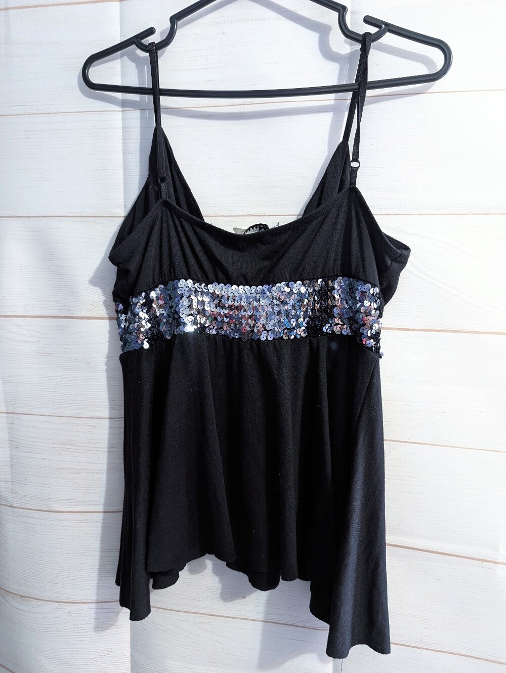 Necessary Objects Black Camisole with Silver Sequin Band Size Large - Picture 2 of 4
